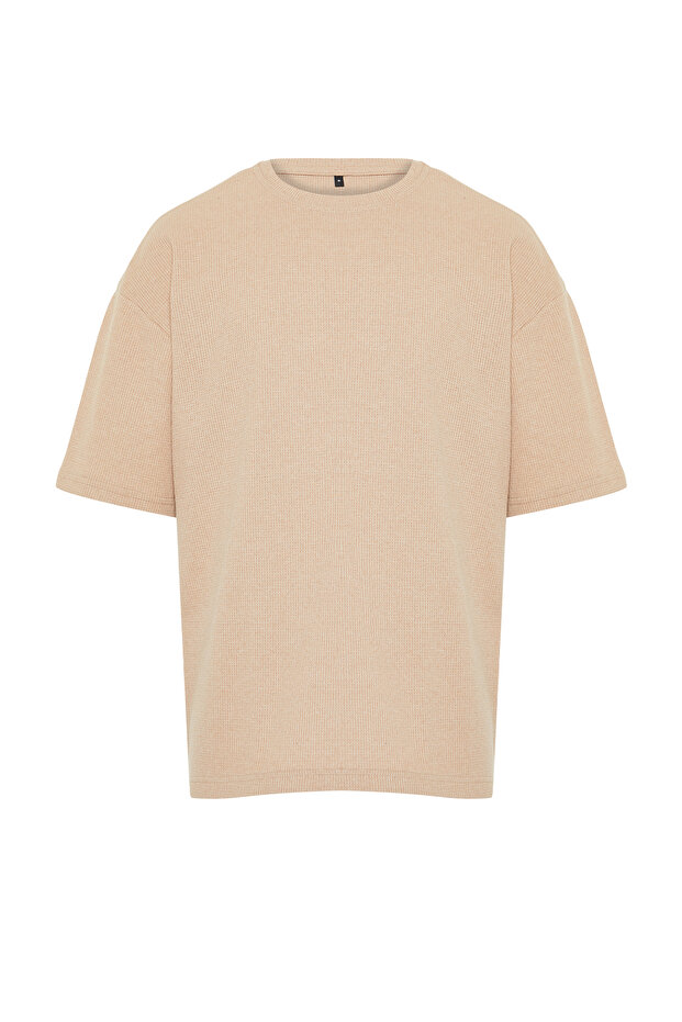 Camel Oversize/Geniş Kesim Bisiklet Yaka Kısa Kollu Basic Dokulu T-shirt TMNSS22TS00049 - 6