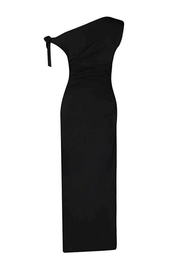 Siyah Fitted/Vücuda Oturan Örme Maxi Esnek Kalem Elbise TWOSS24EL00563 - 8