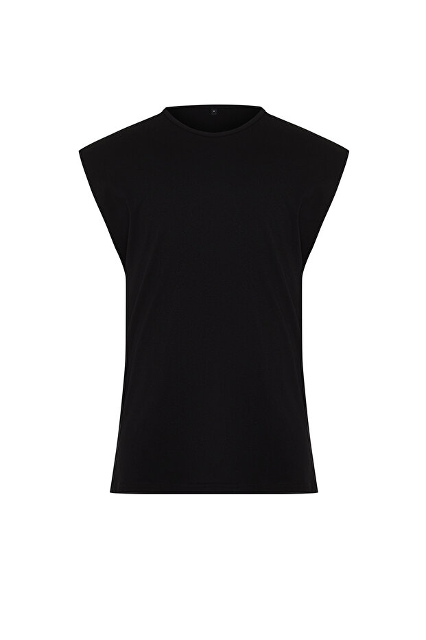 Siyah Basic Regular/Normal Kesim %100 Pamuk Kolsuz Atlet/T-Shirt TMNSS20AL0067 - 12