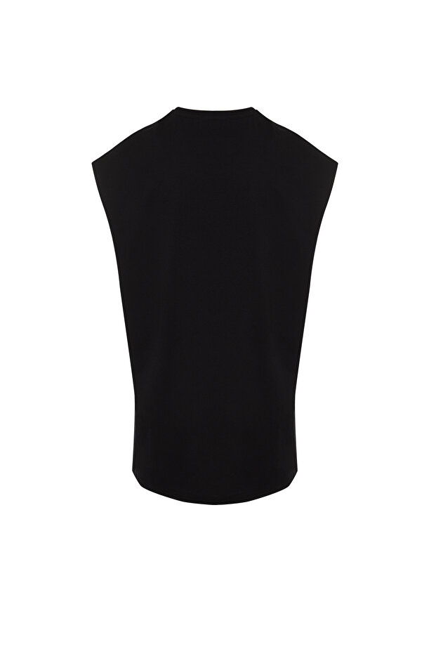 Siyah Oversize/Geniş Kesim Uzak Doğu Yazı Baskılı %100 Pamuklu T-Shirt/Atlet TMNSS22AL0108 - 8