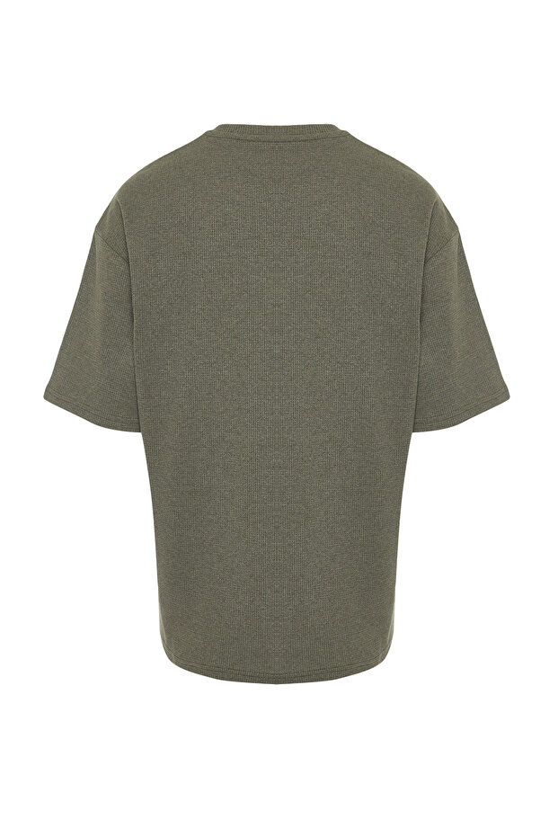 Haki Oversize Kısa Kollu Dokulu T-shirt TMNSS22TS00049 - 7