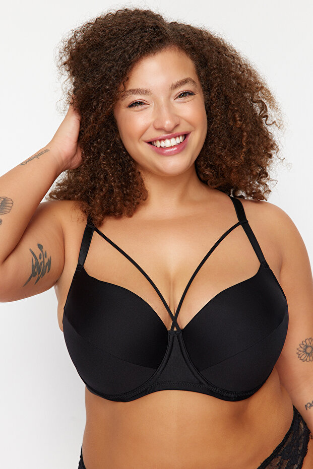 Fix fedésű póló melltartó fekete szegéllyel, nagy méretű melltartó TBBSS24CW00013 - 1