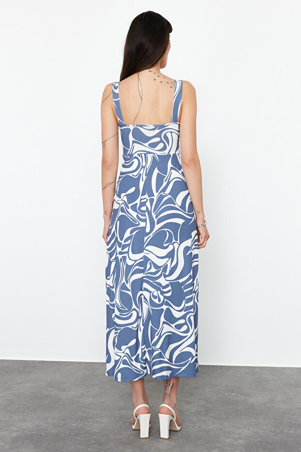 Indigo Fitted/Vücuda Oturan Büzgü Detaylı Kolsuz Esnek Örme Maxi Elbise TWOSS24EL00788 - 6