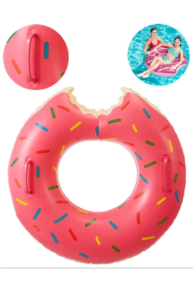 Tutmalı Donut Simit Pembe Şişme Donut Simit Deniz Şişme Donut Simit Deniz Donut Simit Şişme 107 cm. - 1