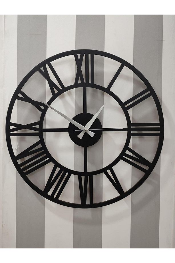 Time Collection Flat Roma Rakamlı Dekoratif Duvar Saat (SİYAH) - 5