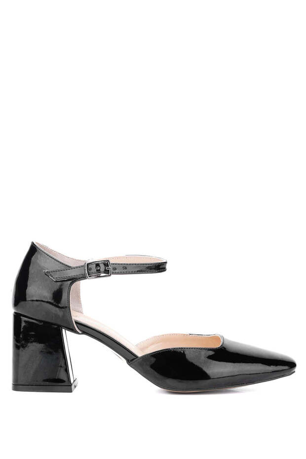 Women's Vegan Black Patent Leather Heeled Shoes