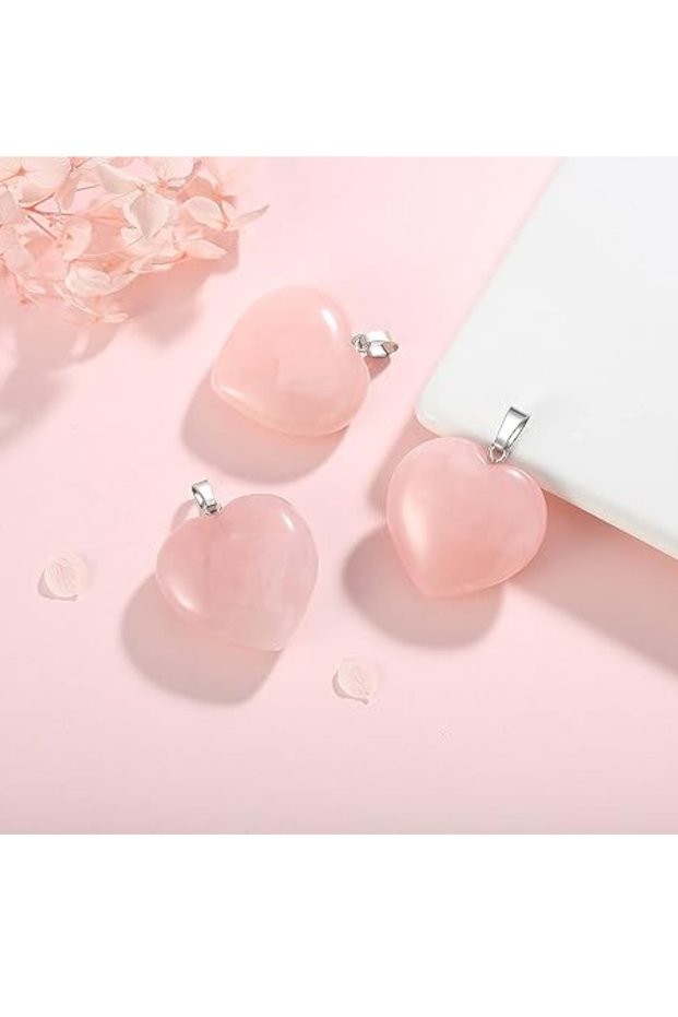 Pink Quartz Heart Real Natural Stone Pendant (1 Piece) (You Can Attach It to Your Own Chain)