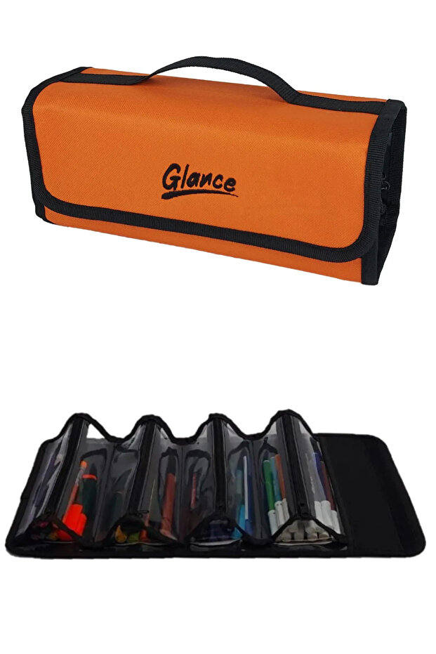 4 Section Orange Pencil Bag with Handle