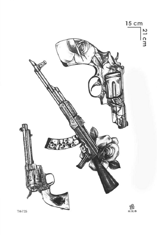 AK47, Colt Geçici 3D Dövme Tattoo Gerçek Görünümlü Uzun Süreli Dövme 3 Adet Tek Paket - 1