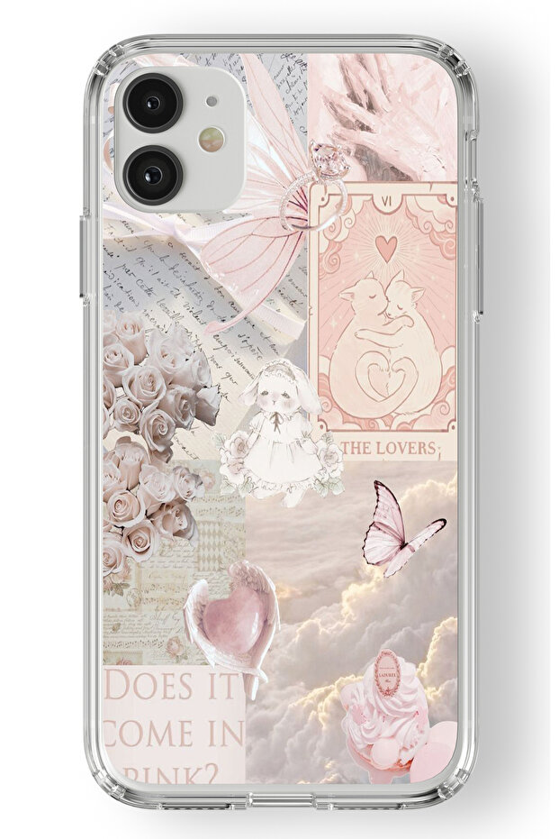 حافظة شفافة مطبوعة بتصميم ملصقة باللون الوردي المغبر متوافقة مع هاتف iPhone 11 - 1