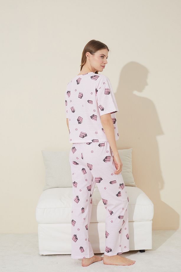 pembe hediye kutusu desenli Örme Pijama Takım - 3