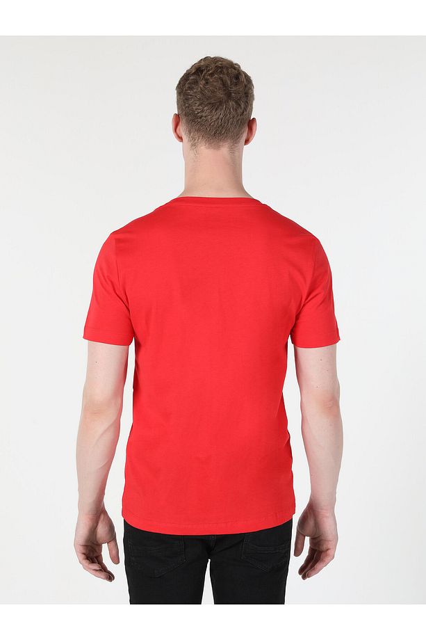 Regular Fit Bisiklet Yaka Baskılı Kırmızı Erkek Kısa Kol Tişört - 6