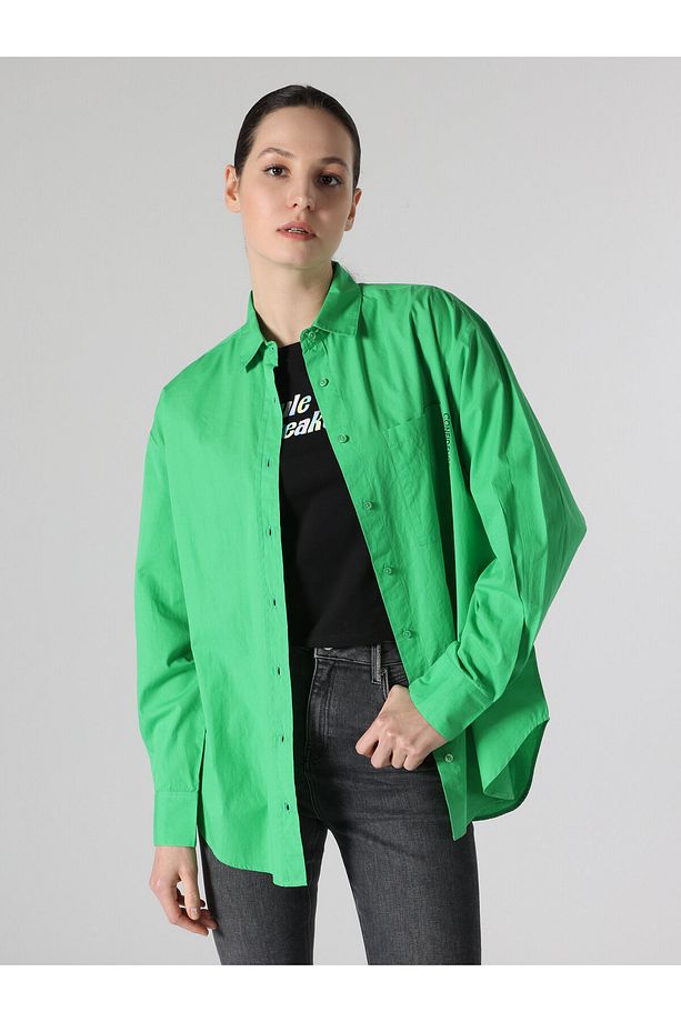 Regular Fit Yeşil Kadın Uzun Kol Gömlek Cl1062116 - 7