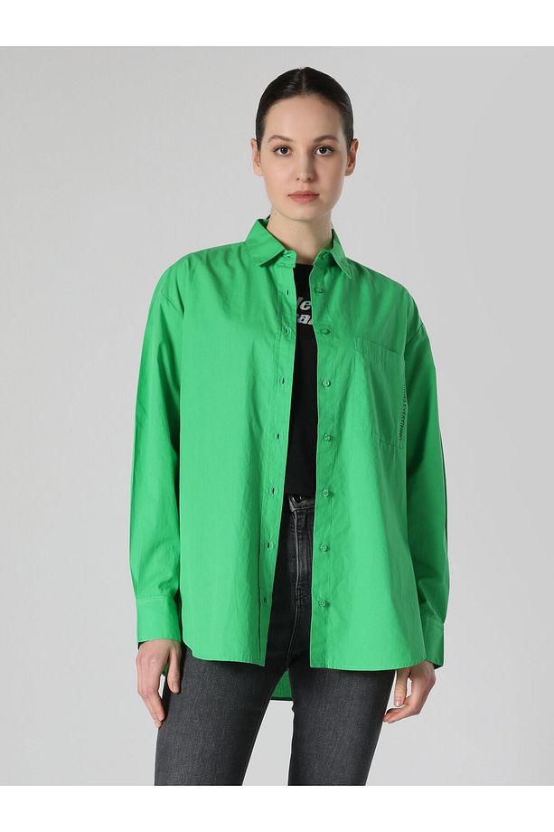 Regular Fit Yeşil Kadın Uzun Kol Gömlek Cl1062116 - 4