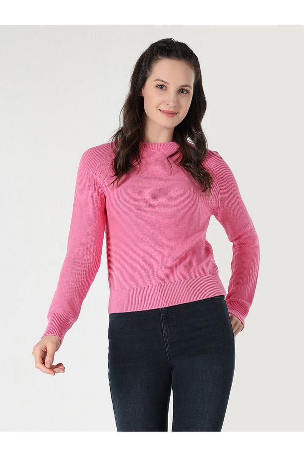 Regular Fit Basic Pembe Kadın Triko Kazak Cl1061974 - 7