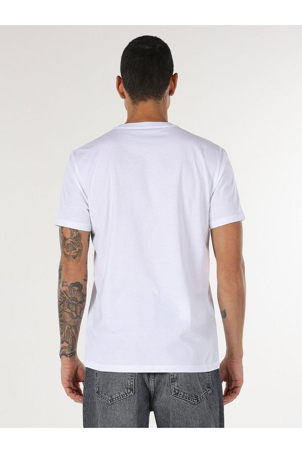 Regular Fit Bisiklet Yaka Baskılı Beyaz Erkek Kısa Kol Tişört Cl1061808 - 2