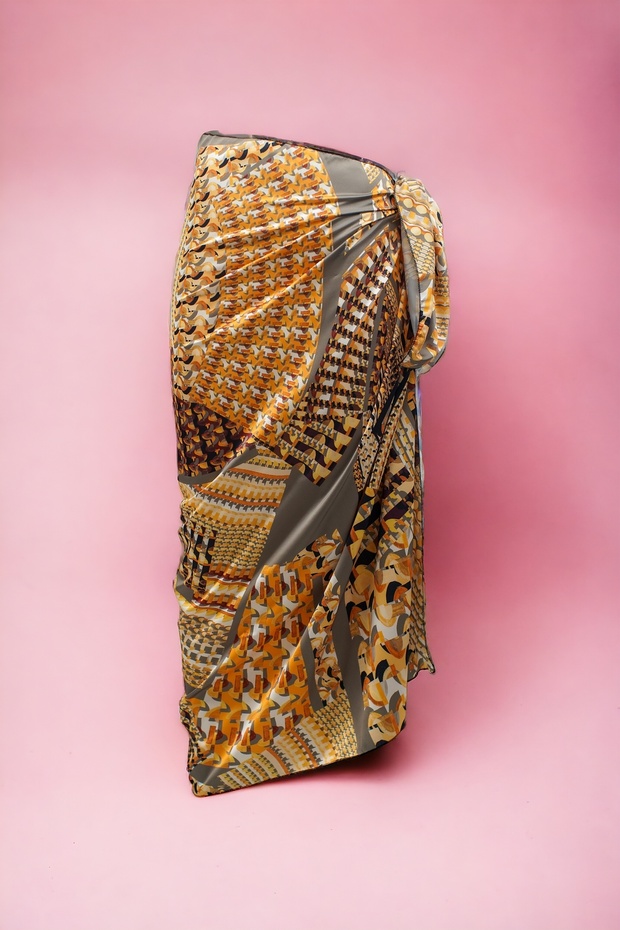 Gold Authentic Patterned Silver Gray Long Pareo Satin Women's Beach Dress New Season