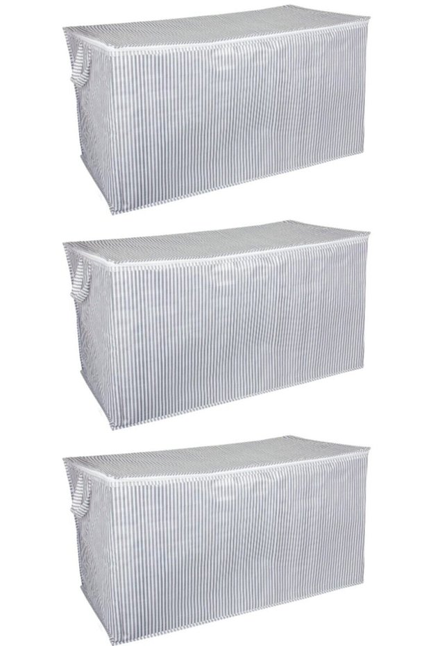 3 Pieces - Maxi Trunk-Type Storage Box - Pillow & Duvet etc. Storage Box 75x40x40 cm - Stain Resistant Striped Model