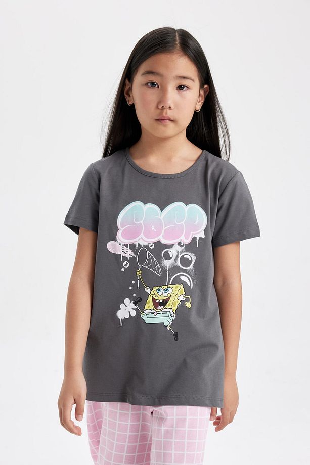 Kız Çocuk Spongebob Pijama Takımı Bisiklet Yaka Kısa Kollu Üst Uzun Alt C2957a824sm - 4