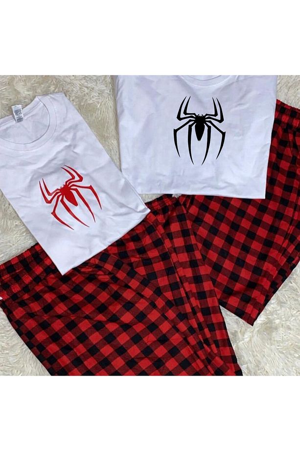 Spider Baskılı Siyah Unisex Oversize Kısa Kol  Alt Üst 2 L.i Takım - 1