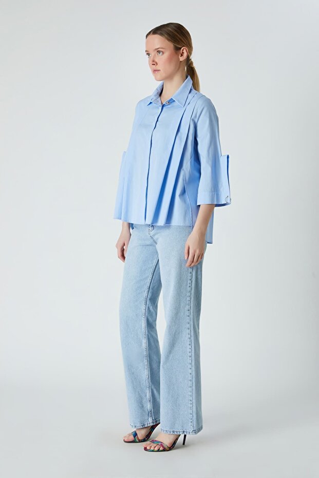 Pileli poplin gömlek - 4