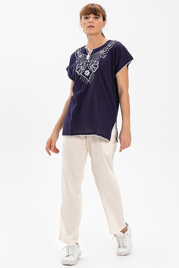 Short Sleeve Şile Cloth Naz Summer Blouse Purple Purple