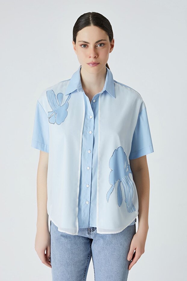 Baskılı aller detaylı gömlek - 1