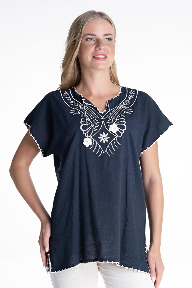 Short Sleeve Şile Cloth Naz Summer Blouse Petrol Ptrl