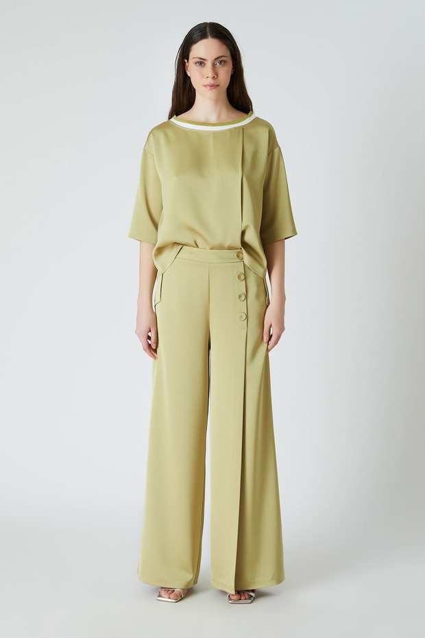 Geniş paça dökümlü pantolon - 1