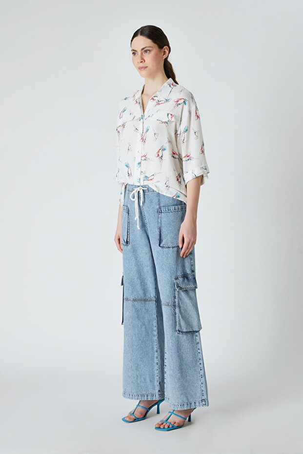 Mavi denim kargo pantolon - 4