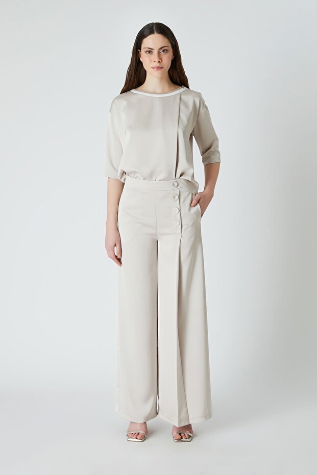 Geniş paça dökümlü pantolon - 1