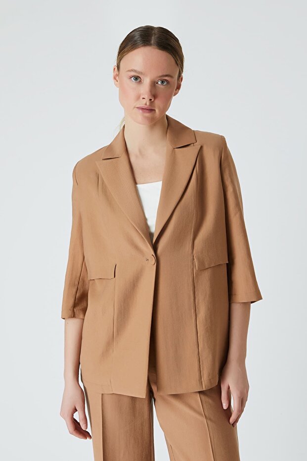 Tek düğmeli blazer ceket - 1