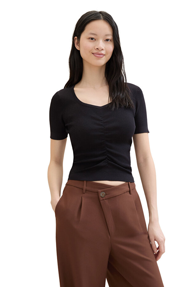 knit tee with rouching - 1