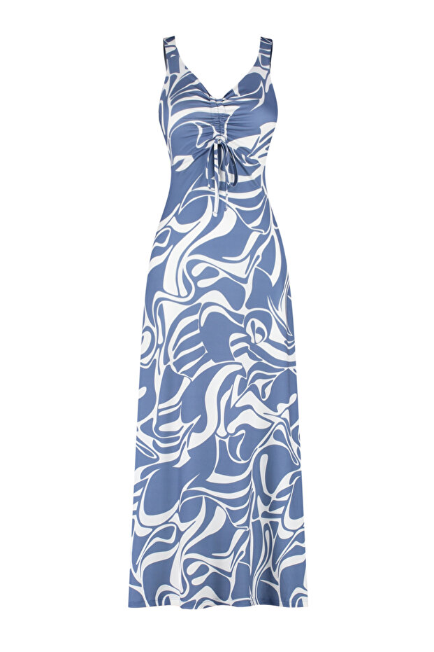 Indigo Fitted/Vücuda Oturan Büzgü Detaylı Kolsuz Esnek Örme Maxi Elbise TWOSS24EL00788 - 7