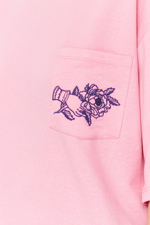 Pembe Nakışlı Relaxed/Rahat Kesim Bisiklet Yaka Midi Örme Elbise TWOSS21EL0175 - 4