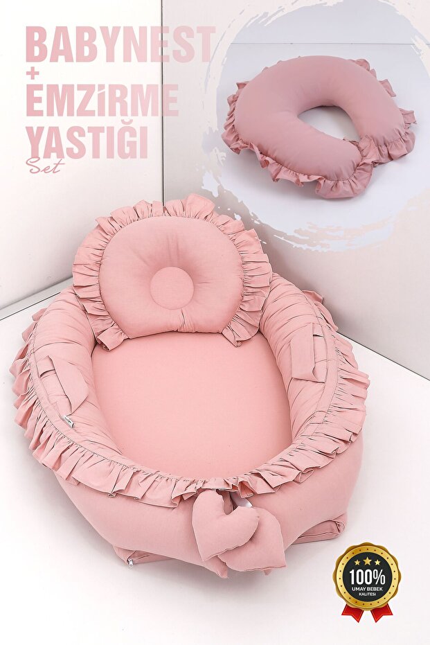 Babynest, Baby Sleeping Bed 0-2 Years Old Breastfeeding Pillow 60X60 cm - 100% Cotton Fabric