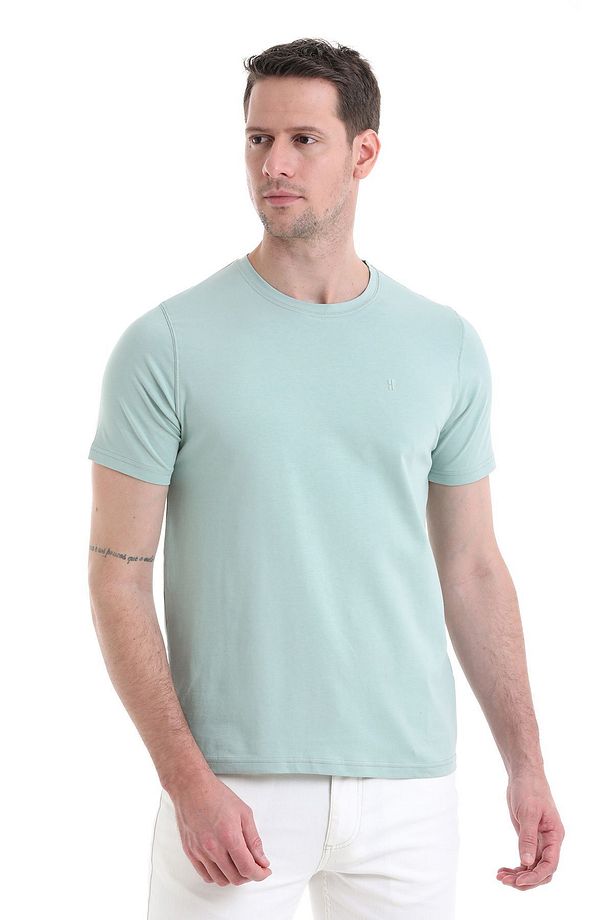 Mavi Regular Fit Düz Pamuklu Bisiklet Yaka Triko Tişört - 4