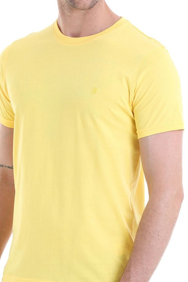 Sarı Regular Fit Düz 100% Pamuklu Bisiklet Yaka Tişört - 4