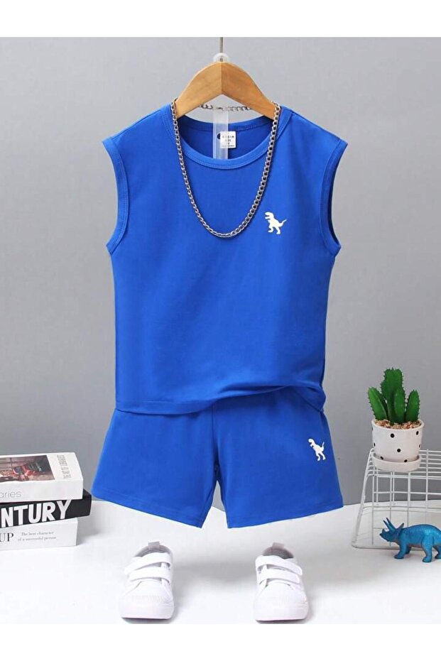 Children's Dinosaur Printed Sleeveless T-Shirt and Shorts Bottom Top Set
