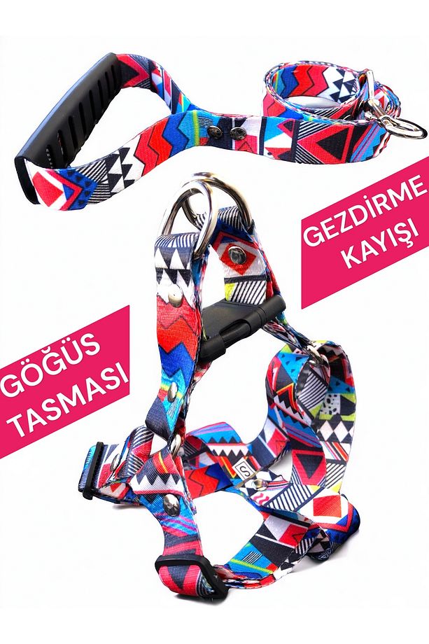 Pop Art Kedi Köpek Tasması Köpek Göğüs Tasması Ve Gezdirme Kayışı Seti - 1