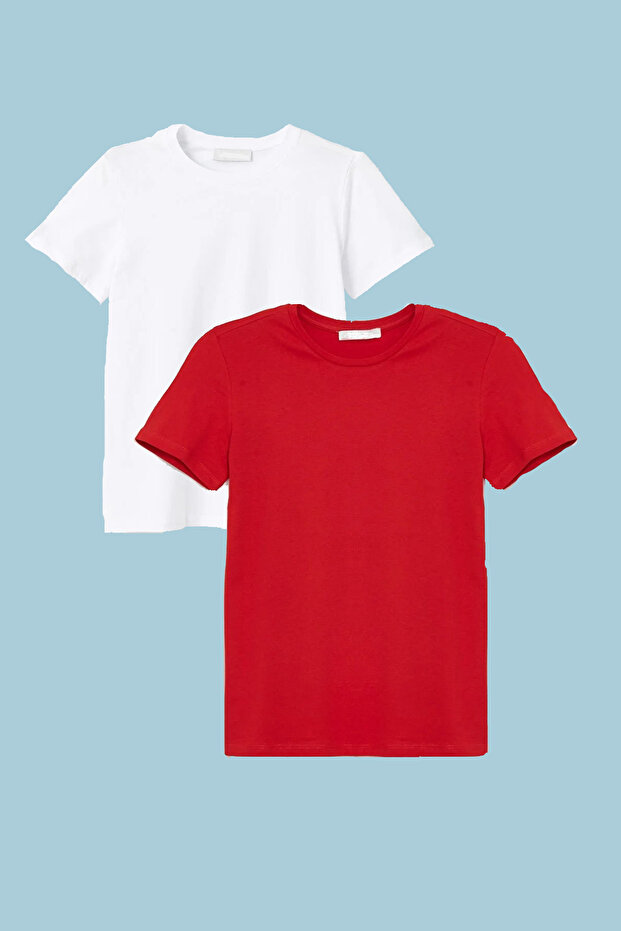 Plain Bicycle Collar Unisex 100% Cotton 2-Piece T-shirt/T-shirt