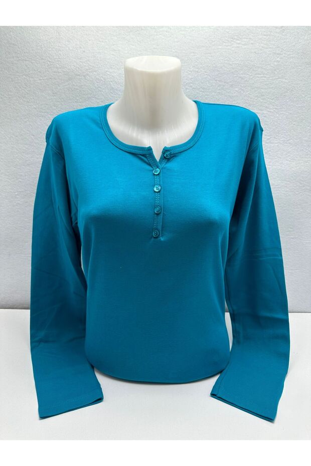 COTTON RIBANA COTTON COTTON WITH CUTTON SOLID COLOR NORMAL MOLD BUTTONED LYCRIA COTTON RIBANA COTTON WOMEN'S COMBED BLUZ