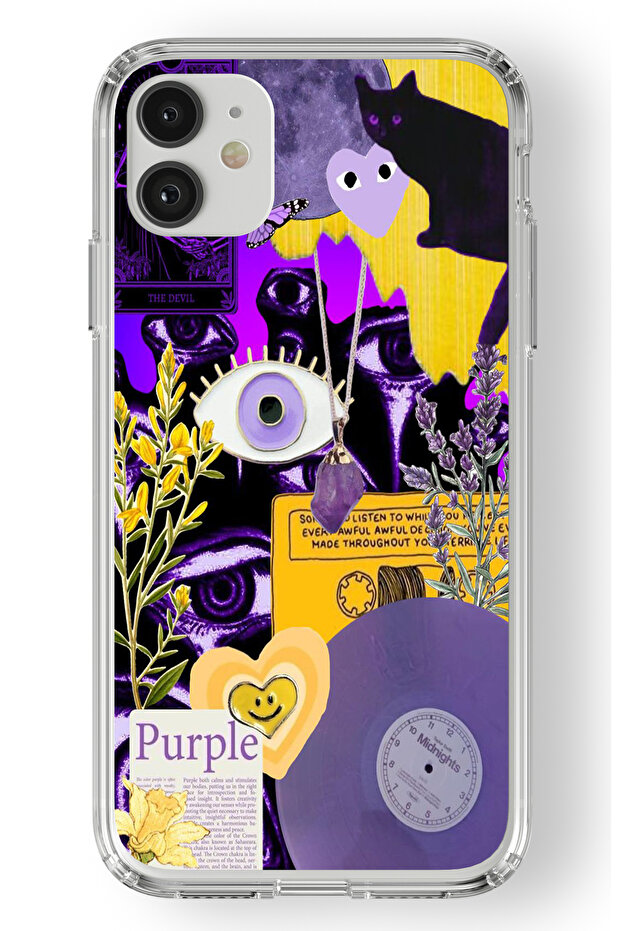 iPhone 11 Compatible Purple Design Printed Transparent Case - 1
