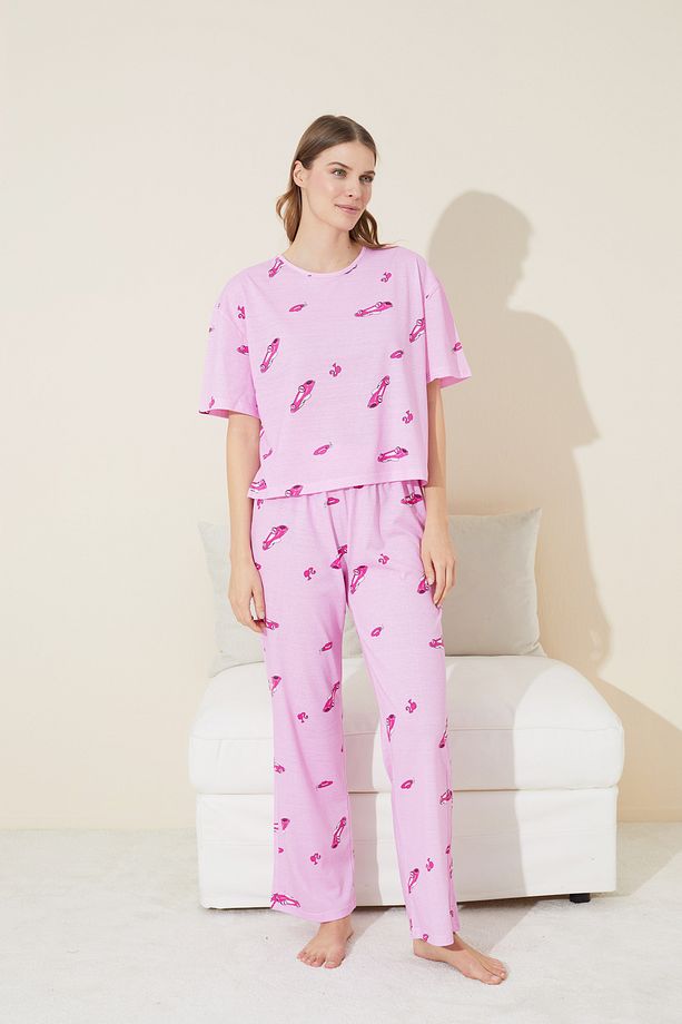 pembe araba desenli Örme Pijama Takım - 2