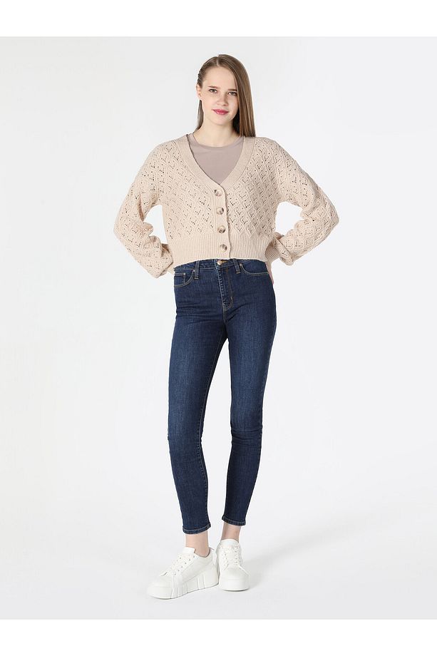 Regular Fit Düğmeli Bej Kadın Hırka Cl1062013 - 4