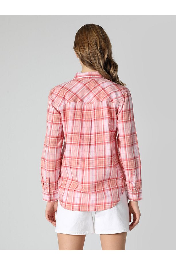 Regular Fit Kareli Pembe Kadın Uzun Kol Gömlek Cl1061880 - 2