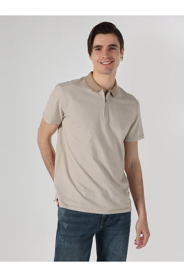 Regular Fit Bej Erkek Polo Yaka Kısa Kol Tişört Cl1062785 - 3