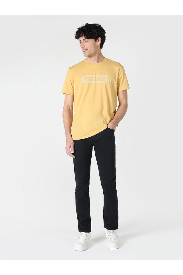Regular Fit Bisiklet Yaka Baskılı Sarı Erkek Kısa Kol Tişört Cl1062495 - 3