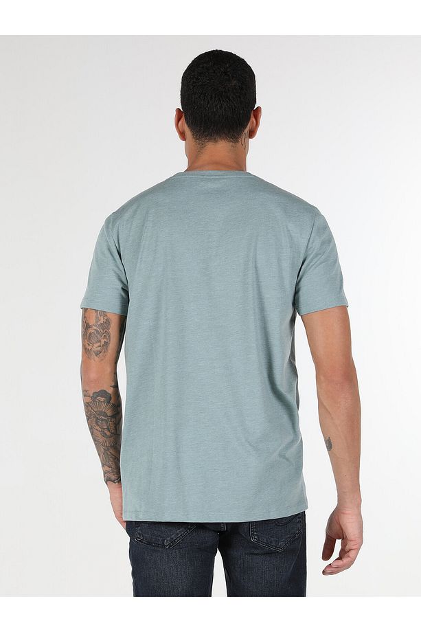 Regular Fit Bisiklet Yaka Baskılı Yeşil Erkek Kısa Kol Tişört Cl1062503 - 2