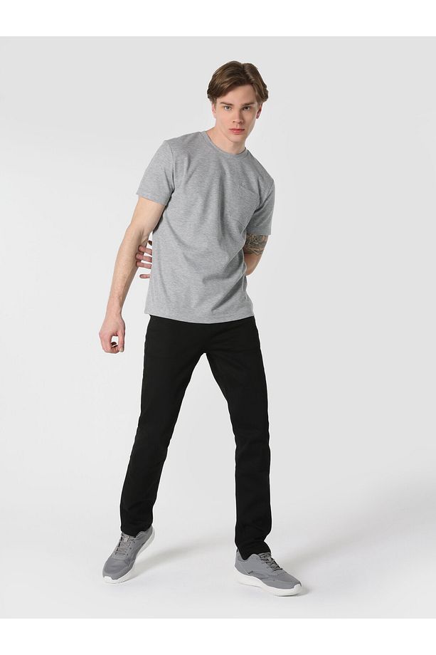 Regular Fit Bisiklet Yaka Basic Gri Erkek Kısa Kol Tişört Cl1062813 - 3